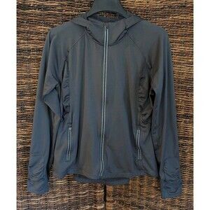 Athleta Half Mile Hoodie Women's XL Gray Ruffle Reflective Zip Up Jacket Running